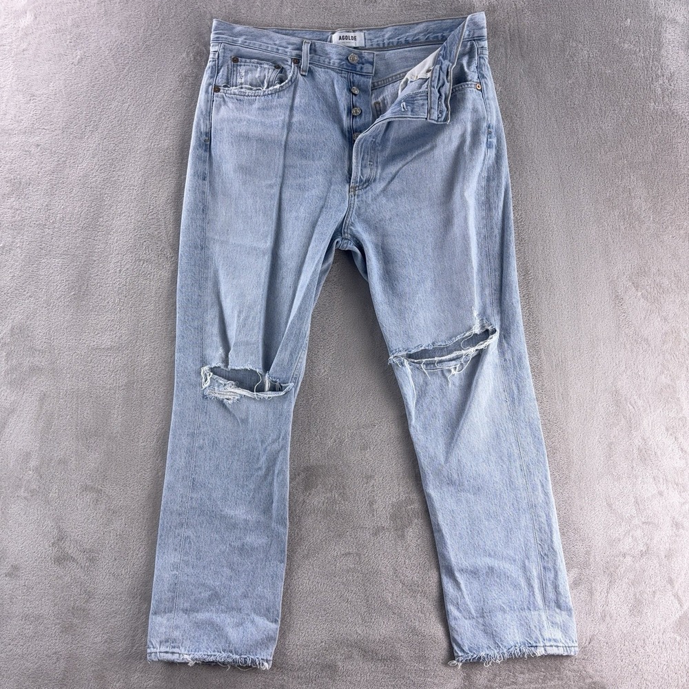 Agolde‎ Riley Jeans Womens 30x27 Light Wash Blue Straight Leg Distressed Denim